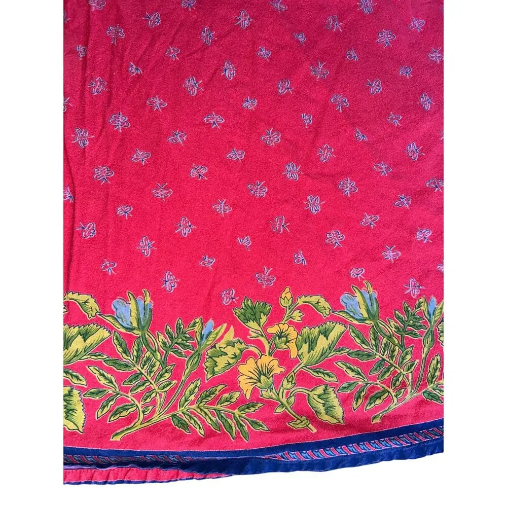 Vintage Williams Sonoma Provence Red Tablecloth Round 82” bees floral